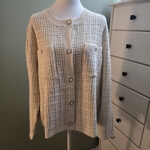 Women's Cream And Gold Cardigan Sweater